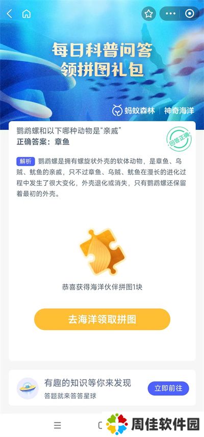 鹦鹉螺和下列哪种动物是“亲朋好友”